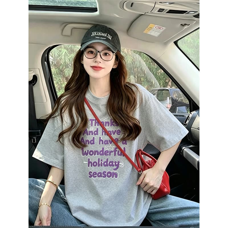 실사 210 그램 모달 특별 빅 사이즈 300 근 이후 패키지 칼라 포밍 프린트 반팔 티셔츠 여성 상세 이미지 8