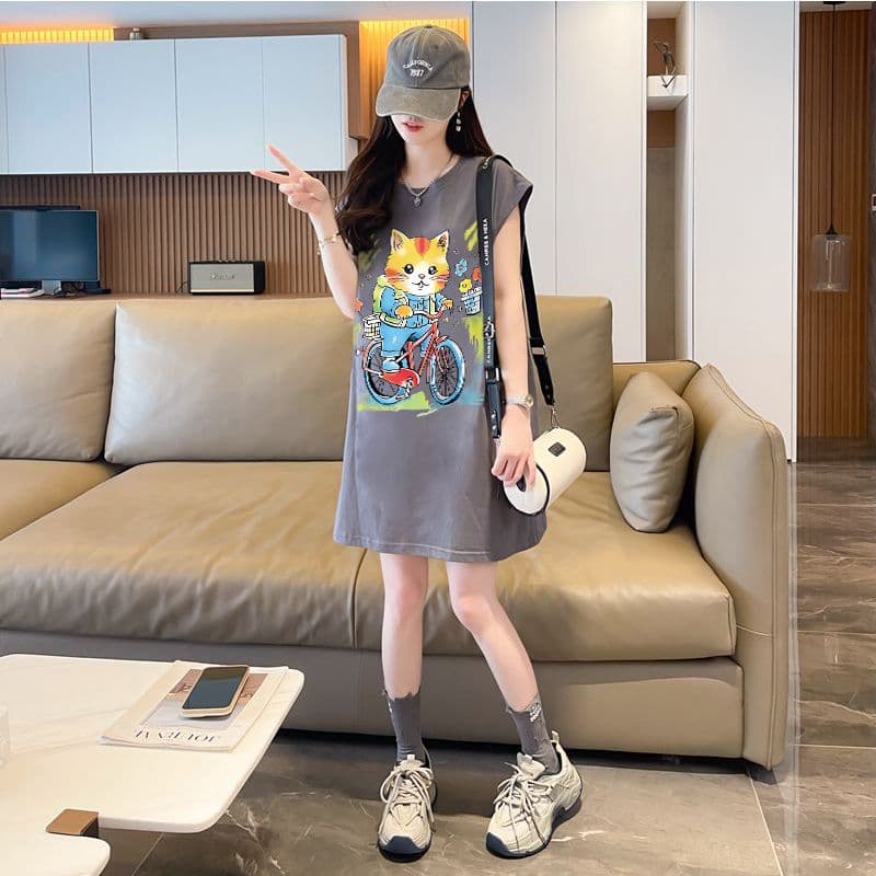 실사 순면 민소매 티셔츠 조끼 원피스 빅 사이즈 300 근 맨위 상세 이미지 8
