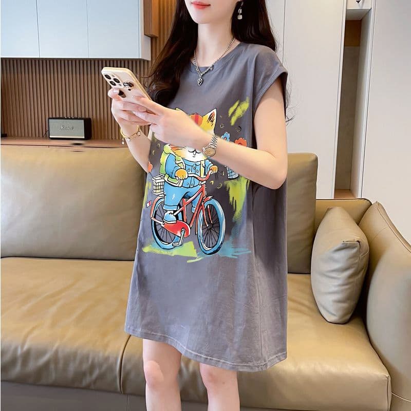 실사 순면 민소매 티셔츠 조끼 원피스 빅 사이즈 300 근 맨위 상세 이미지 12