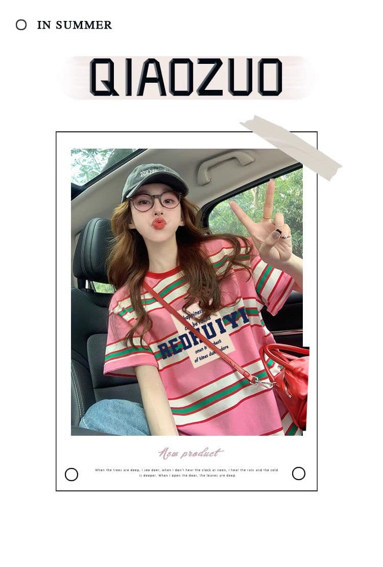 실사 95 면 5 암모니아 Lun 컬러 짜임 기사 이후 패키지 칼라 좋은 면 리브 칼라 순면 루즈핏 티셔츠 여성 상세 이미지 2
