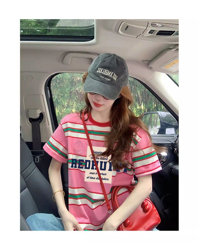 실사 95 면 5 암모니아 Lun 컬러 짜임 기사 이후 패키지 칼라 좋은 면 리브 칼라 순면 루즈핏 티셔츠 여성 상세 이미지 5
