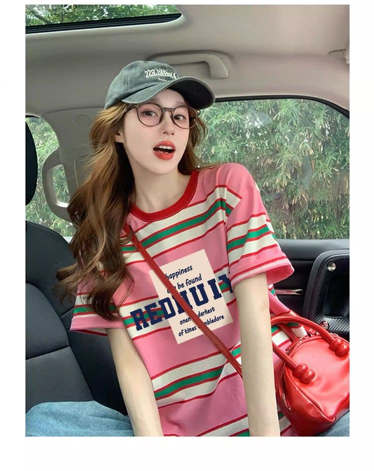 실사 95 면 5 암모니아 Lun 컬러 짜임 기사 이후 패키지 칼라 좋은 면 리브 칼라 순면 루즈핏 티셔츠 여성 상세 이미지 7