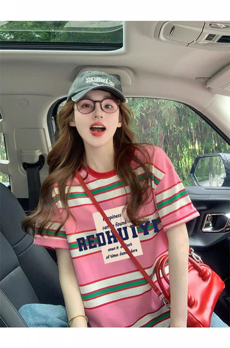 실사 95 면 5 암모니아 Lun 컬러 짜임 기사 이후 패키지 칼라 좋은 면 리브 칼라 순면 루즈핏 티셔츠 여성 상세 이미지 8