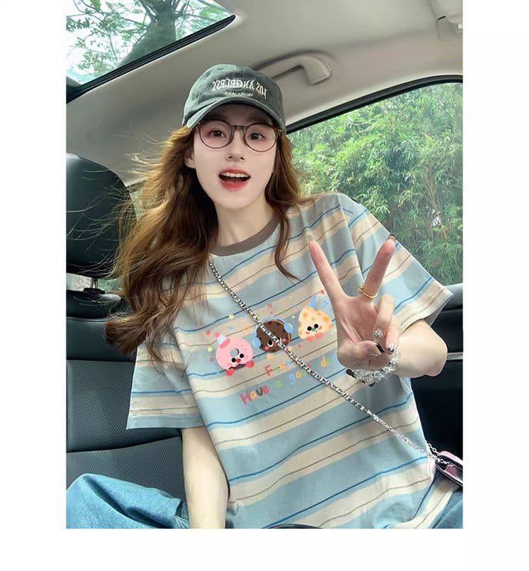 원본 컬러 짜임 기사 90 면 10 폴리 에스터 좋은 면 리브 칼라 이후 패키지 칼라 루즈핏 다용도 티셔츠 여성 상세 이미지 3