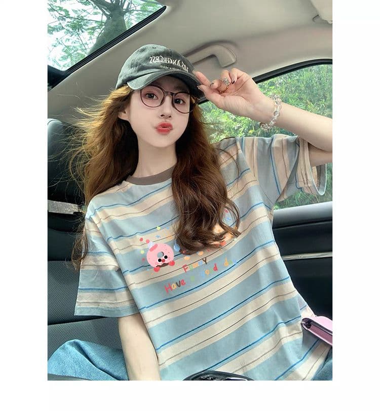 원본 컬러 짜임 기사 90 면 10 폴리 에스터 좋은 면 리브 칼라 이후 패키지 칼라 루즈핏 다용도 티셔츠 여성 상세 이미지 4