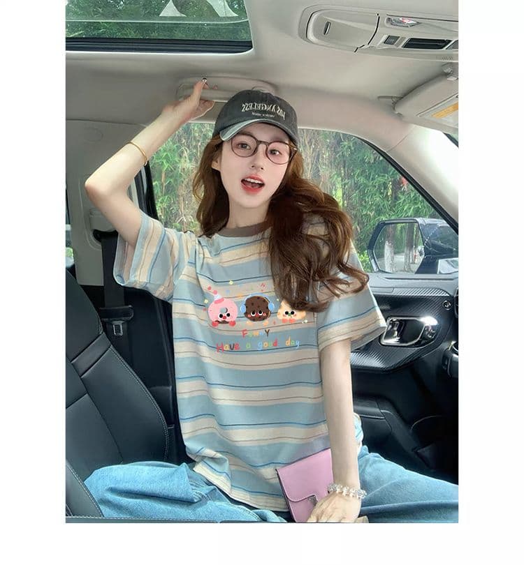 원본 컬러 짜임 기사 90 면 10 폴리 에스터 좋은 면 리브 칼라 이후 패키지 칼라 루즈핏 다용도 티셔츠 여성 상세 이미지 5