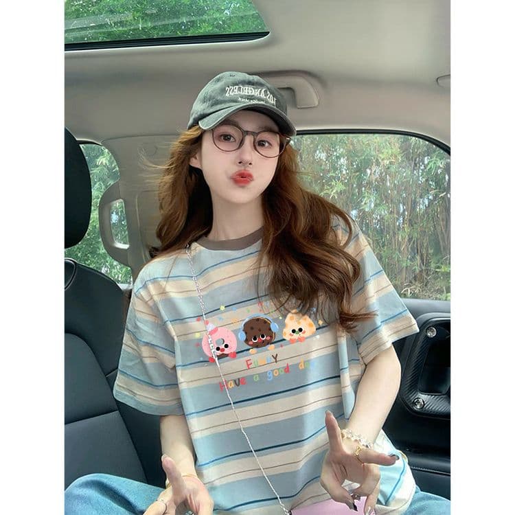 원본 컬러 짜임 기사 90 면 10 폴리 에스터 좋은 면 리브 칼라 이후 패키지 칼라 루즈핏 다용도 티셔츠 여성 상세 이미지 6