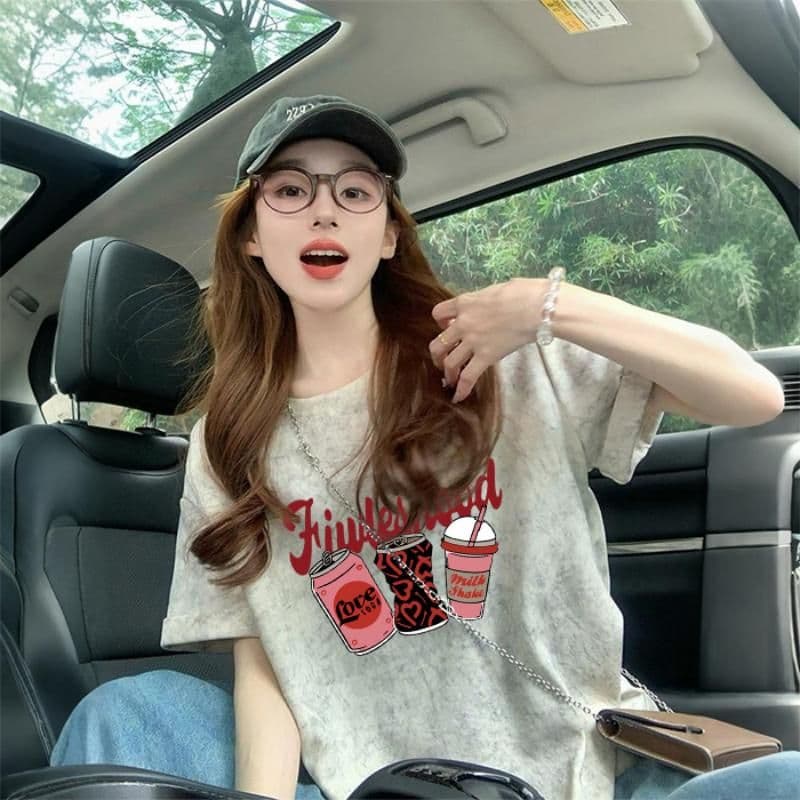 92 면 8 암모니아 Lun 이후 패키지 칼라 개성 홀치기 염색 디자인 센스 루즈핏 반팔 티셔츠 여성 슬림해 보이는 맨위 이미지 2
