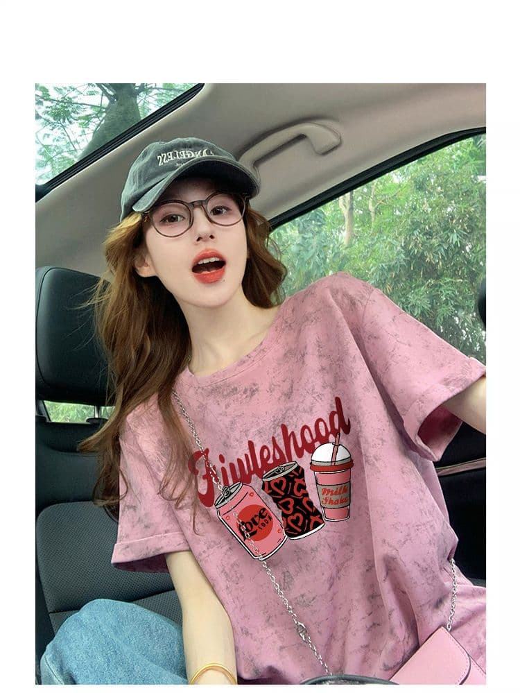 92 면 8 암모니아 Lun 이후 패키지 칼라 개성 홀치기 염색 디자인 센스 루즈핏 반팔 티셔츠 여성 슬림해 보이는 맨위 상세 이미지 4
