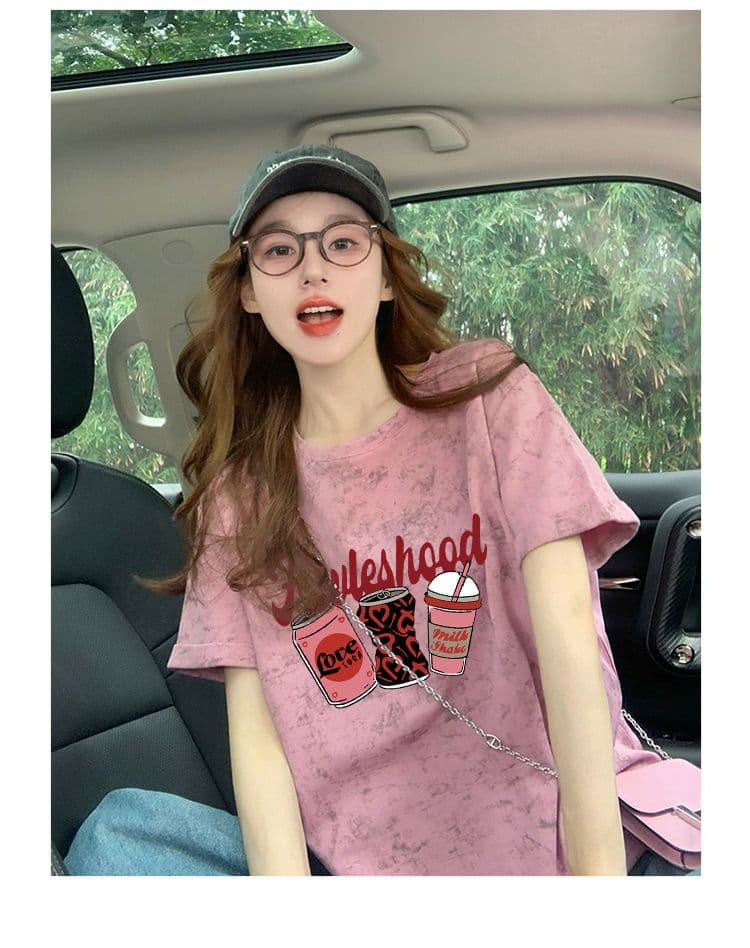 92 면 8 암모니아 Lun 이후 패키지 칼라 개성 홀치기 염색 디자인 센스 루즈핏 반팔 티셔츠 여성 슬림해 보이는 맨위 상세 이미지 5