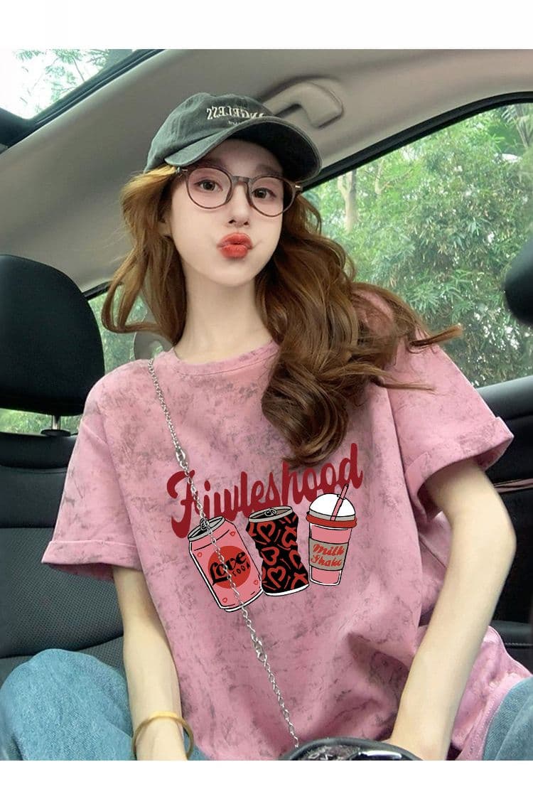 92 면 8 암모니아 Lun 이후 패키지 칼라 개성 홀치기 염색 디자인 센스 루즈핏 반팔 티셔츠 여성 슬림해 보이는 맨위 상세 이미지 6