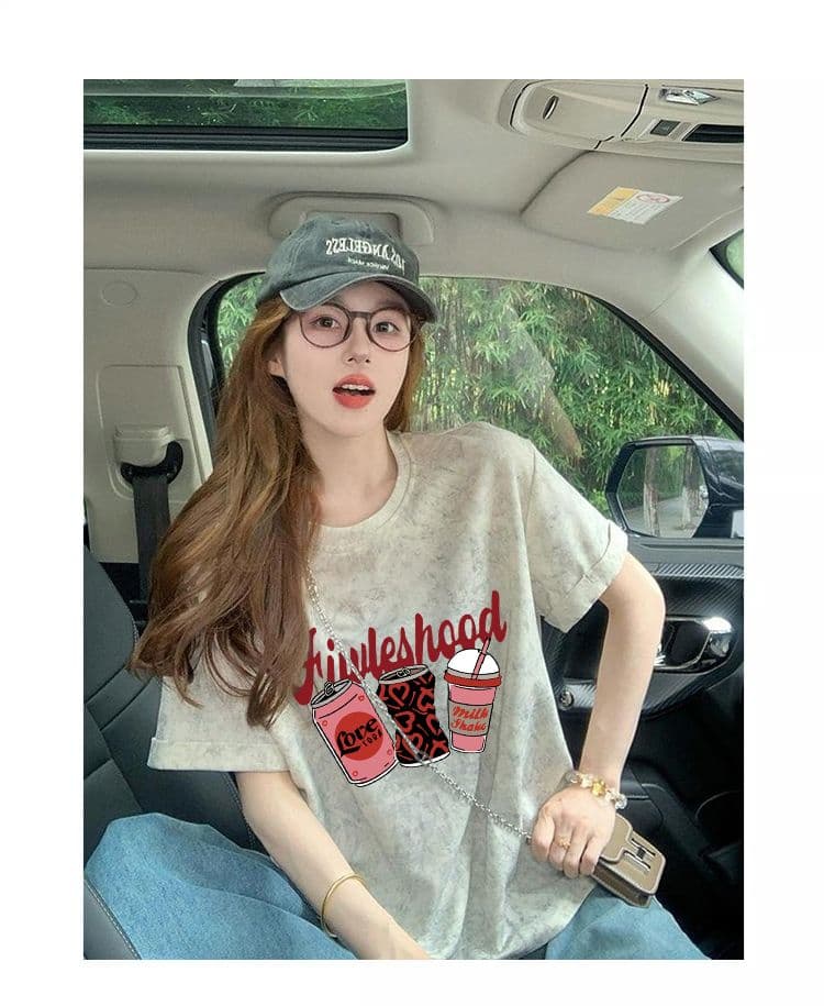 92 면 8 암모니아 Lun 이후 패키지 칼라 개성 홀치기 염색 디자인 센스 루즈핏 반팔 티셔츠 여성 슬림해 보이는 맨위 상세 이미지 8