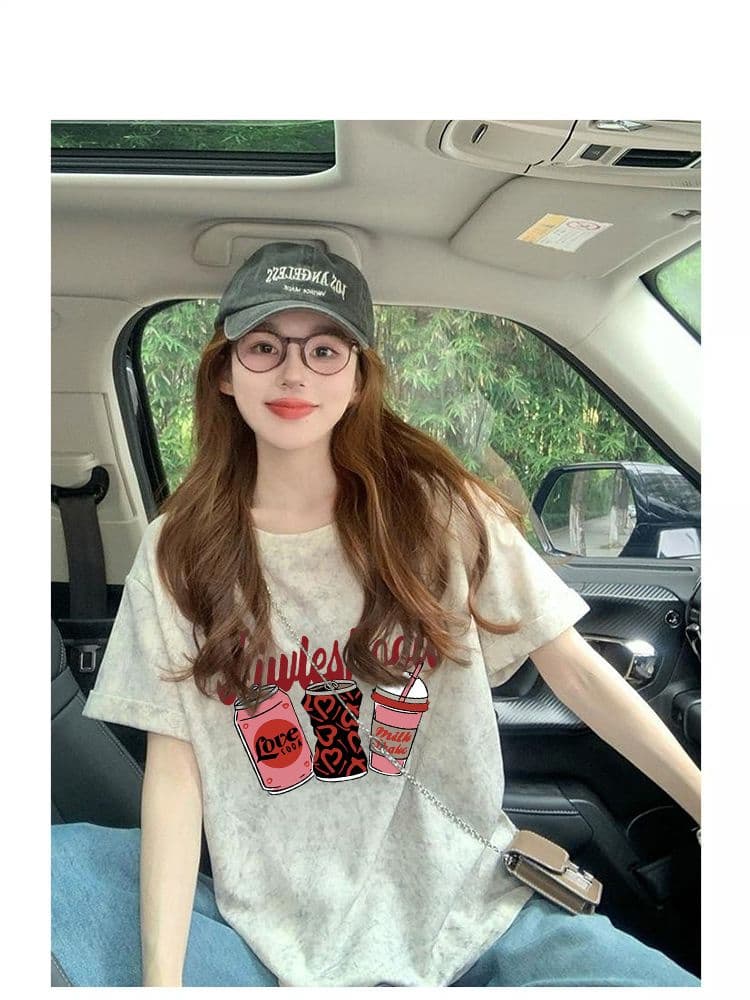 92 면 8 암모니아 Lun 이후 패키지 칼라 개성 홀치기 염색 디자인 센스 루즈핏 반팔 티셔츠 여성 슬림해 보이는 맨위 상세 이미지 9