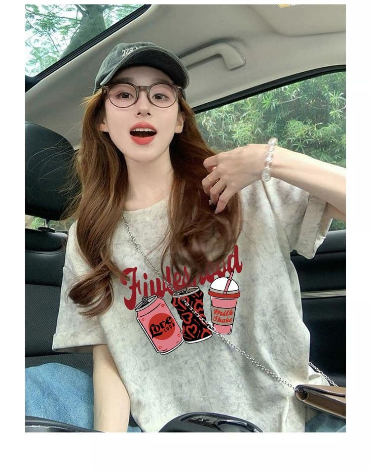 92 면 8 암모니아 Lun 이후 패키지 칼라 개성 홀치기 염색 디자인 센스 루즈핏 반팔 티셔츠 여성 슬림해 보이는 맨위 상세 이미지 10
