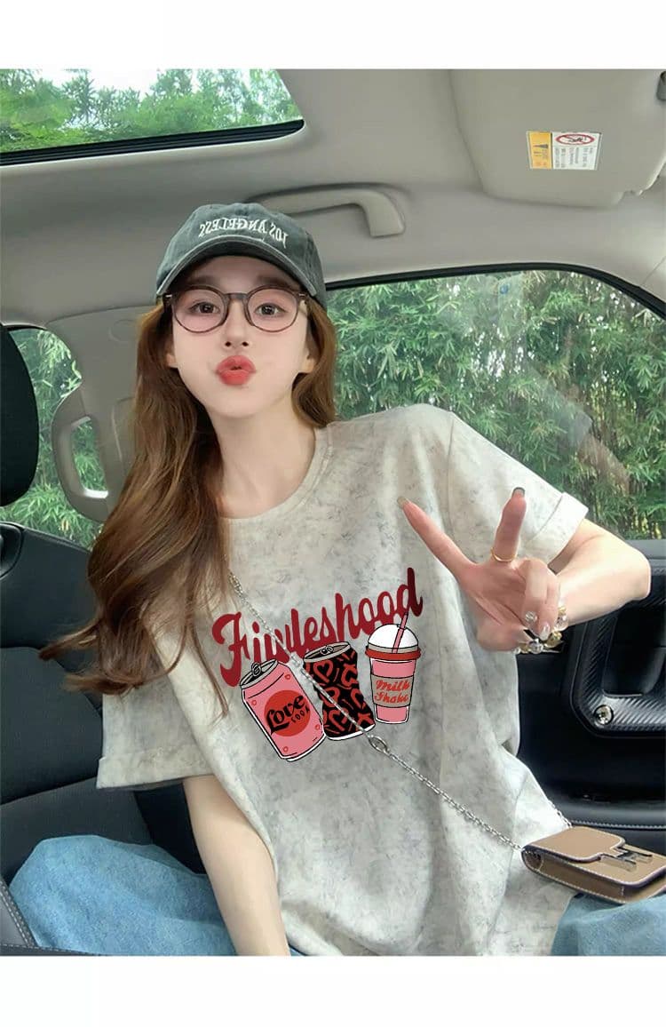 92 면 8 암모니아 Lun 이후 패키지 칼라 개성 홀치기 염색 디자인 센스 루즈핏 반팔 티셔츠 여성 슬림해 보이는 맨위 상세 이미지 11