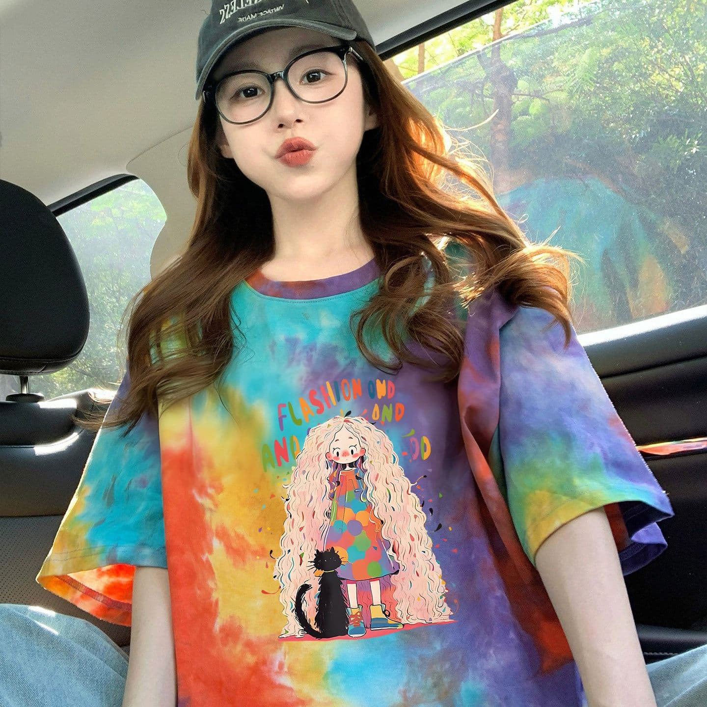 210 그램 순면 이후 패키지 칼라 색상 색 후광 염색 루즈핏 티셔츠 여성 디자인 센스 프린트 슬림해 보이는 맨위 트렌디 이미지 2