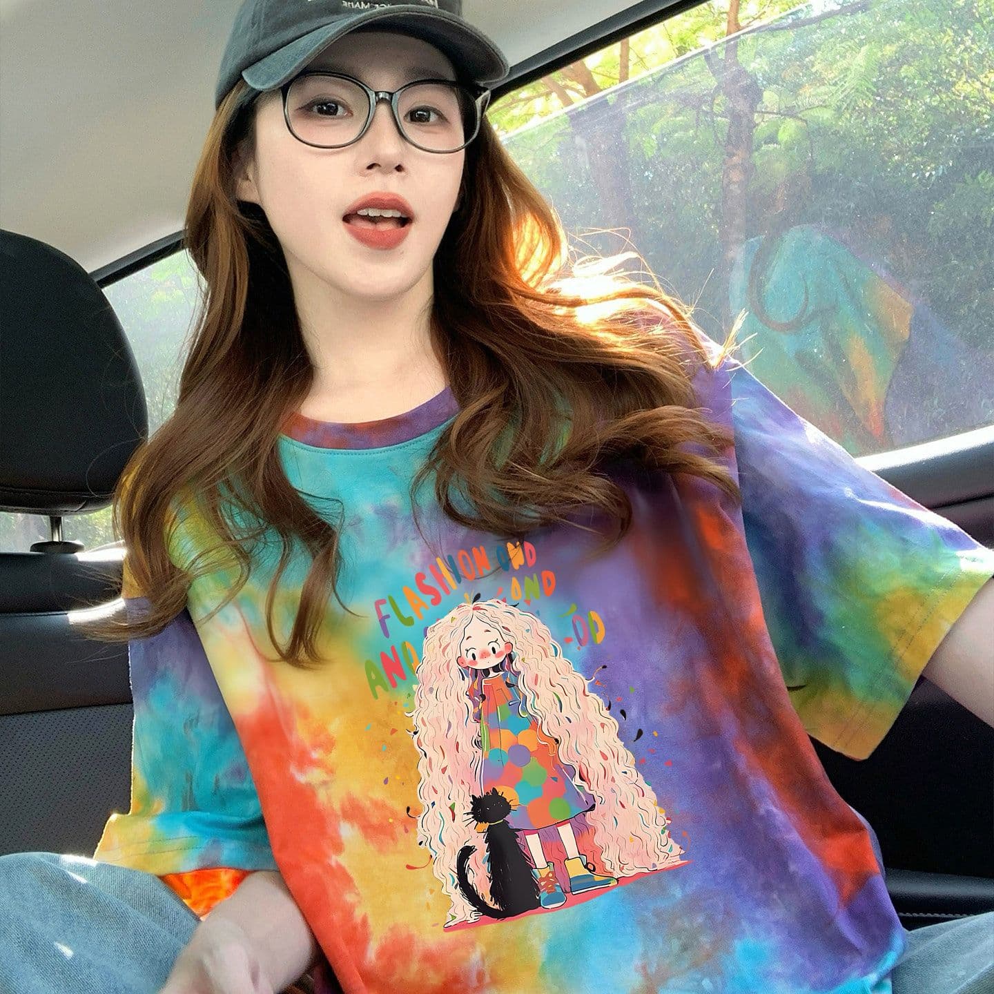 210 그램 순면 이후 패키지 칼라 색상 색 후광 염색 루즈핏 티셔츠 여성 디자인 센스 프린트 슬림해 보이는 맨위 트렌디 이미지 3