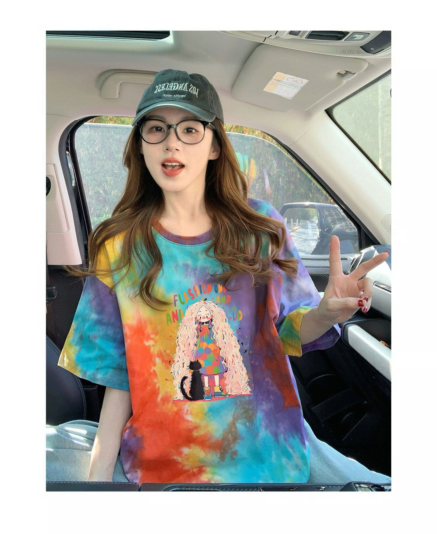 210 그램 순면 이후 패키지 칼라 색상 색 후광 염색 루즈핏 티셔츠 여성 디자인 센스 프린트 슬림해 보이는 맨위 트렌디 상세 이미지 4