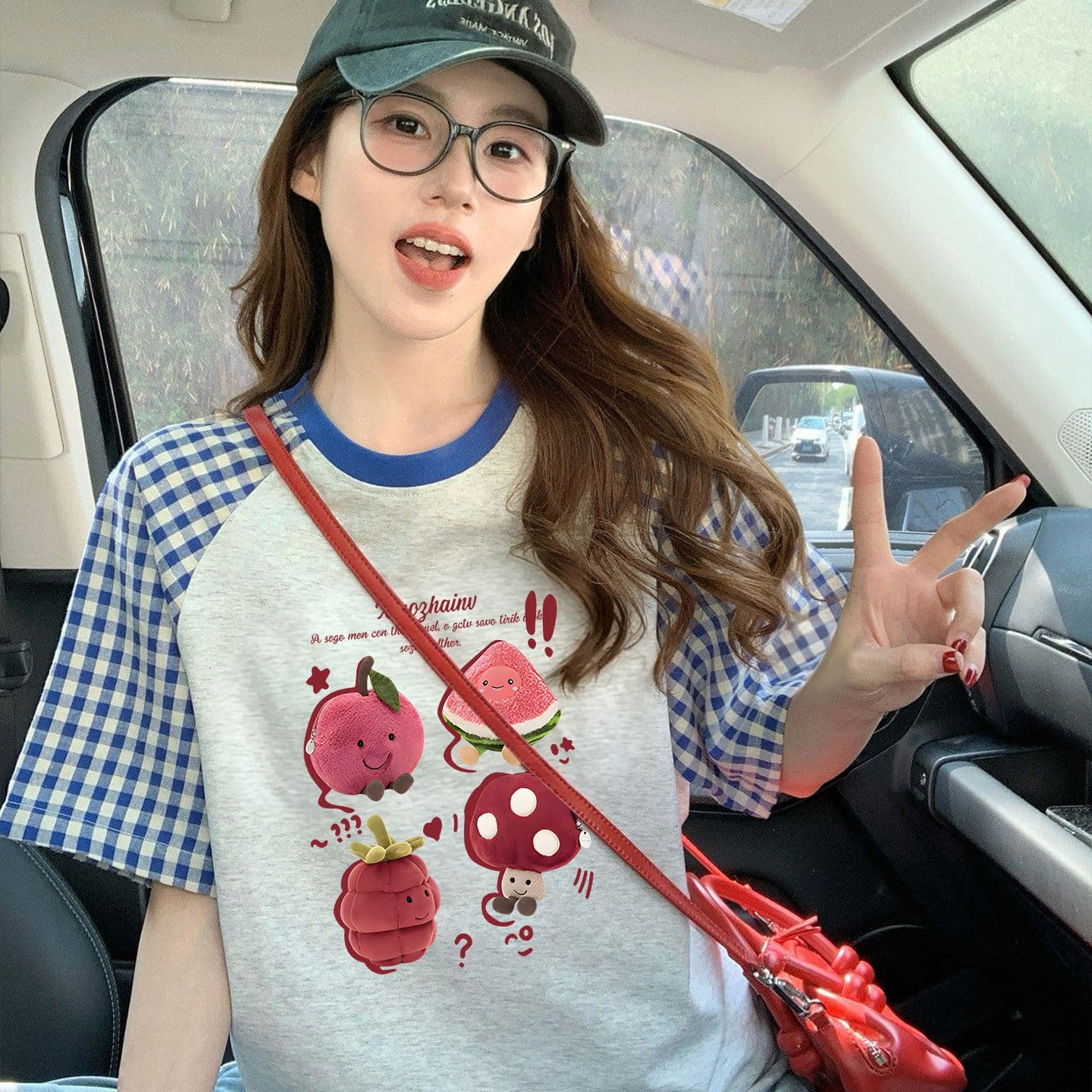 220 그램 순면 이후 패키지 칼라 체크무늬 배색 삽입 어깨 반팔 티셔츠 여성 2026 여름 프린트 맨위 이미지 2