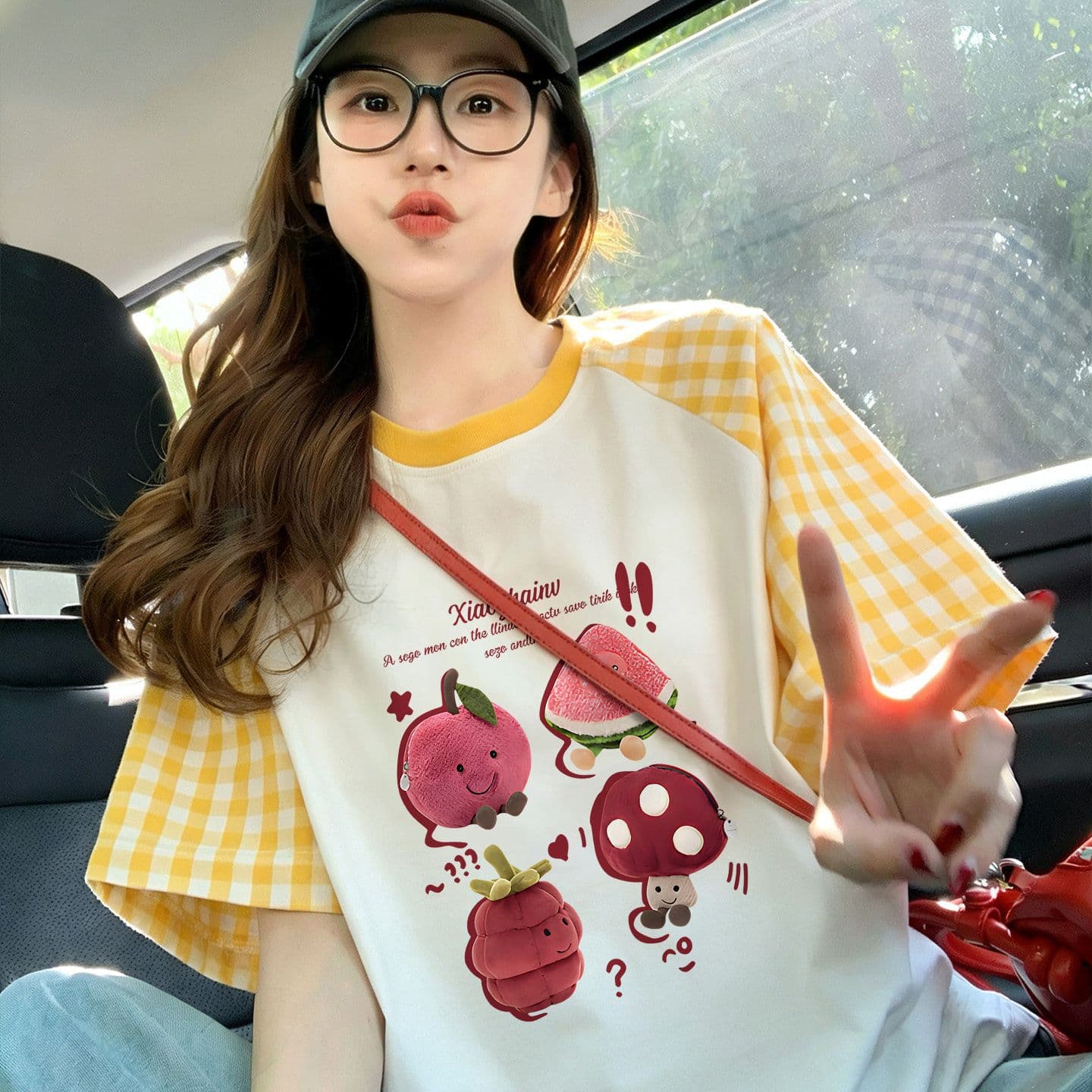 220 그램 순면 이후 패키지 칼라 체크무늬 배색 삽입 어깨 반팔 티셔츠 여성 2026 여름 프린트 맨위 이미지 3