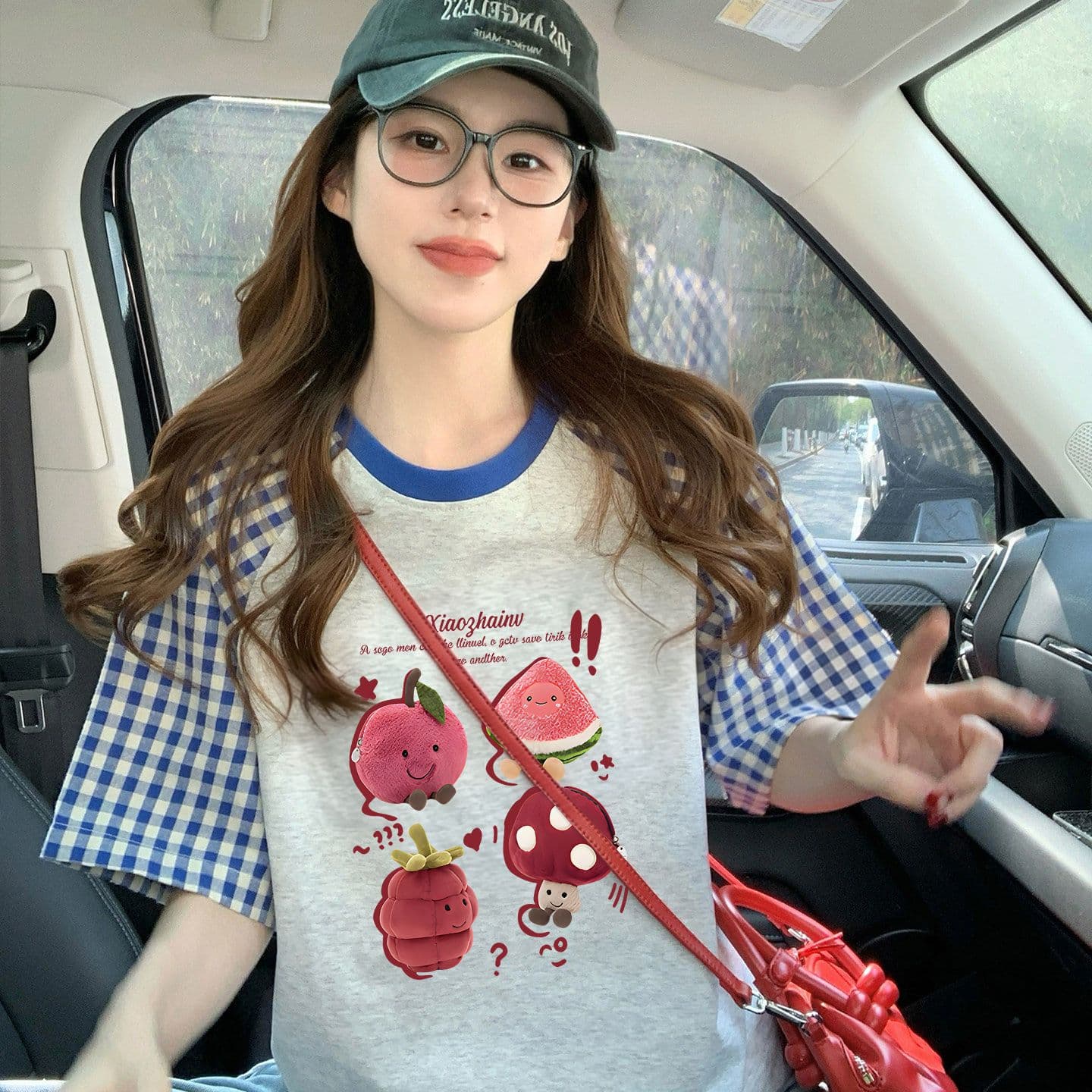 220 그램 순면 이후 패키지 칼라 체크무늬 배색 삽입 어깨 반팔 티셔츠 여성 2026 여름 프린트 맨위 이미지 5
