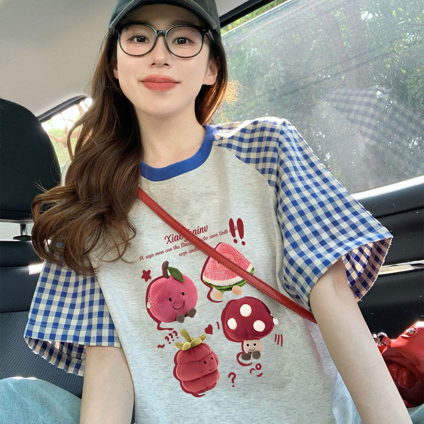 220 그램 순면 이후 패키지 칼라 체크무늬 배색 삽입 어깨 반팔 티셔츠 여성 2026 여름 프린트 맨위 이미지 4