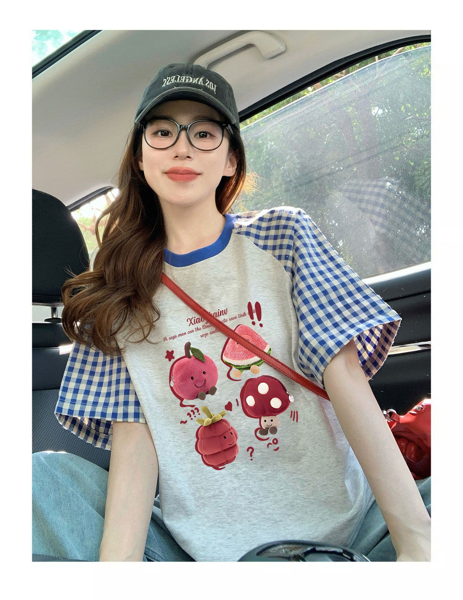 220 그램 순면 이후 패키지 칼라 체크무늬 배색 삽입 어깨 반팔 티셔츠 여성 2026 여름 프린트 맨위 상세 이미지 2