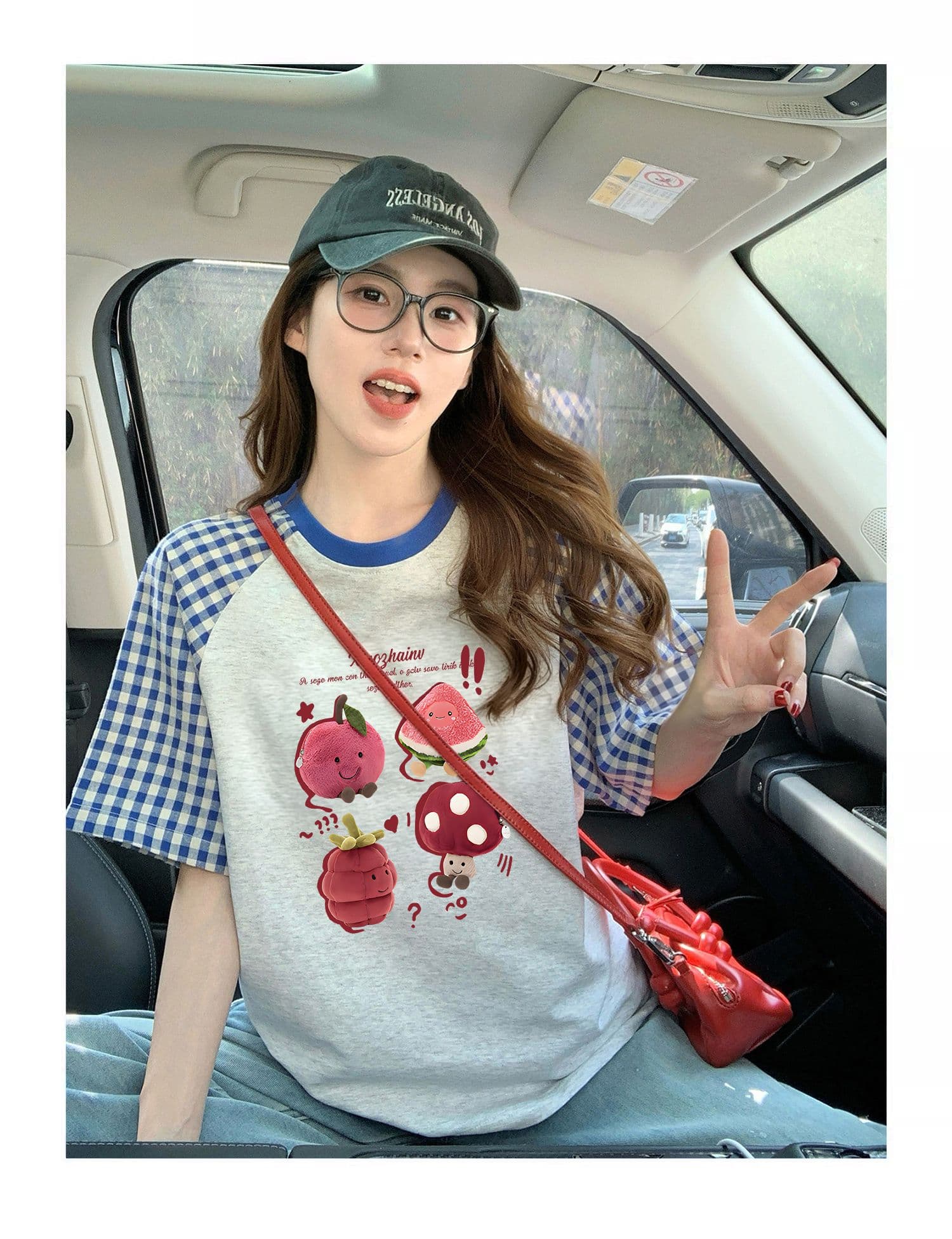 220 그램 순면 이후 패키지 칼라 체크무늬 배색 삽입 어깨 반팔 티셔츠 여성 2026 여름 프린트 맨위 상세 이미지 3