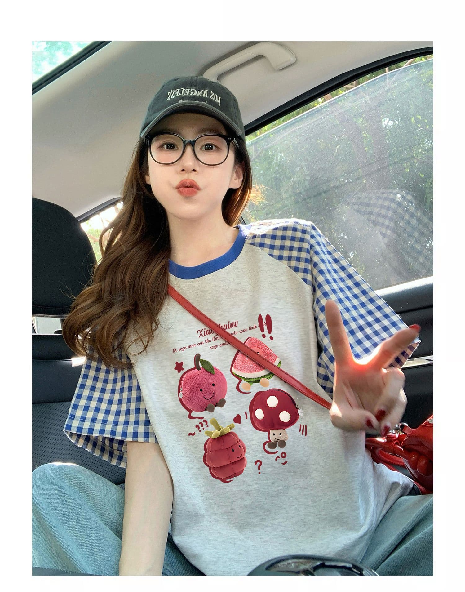 220 그램 순면 이후 패키지 칼라 체크무늬 배색 삽입 어깨 반팔 티셔츠 여성 2026 여름 프린트 맨위 상세 이미지 5