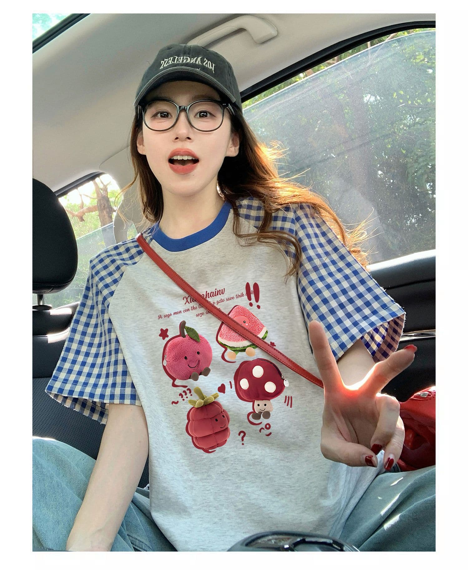 220 그램 순면 이후 패키지 칼라 체크무늬 배색 삽입 어깨 반팔 티셔츠 여성 2026 여름 프린트 맨위 상세 이미지 6