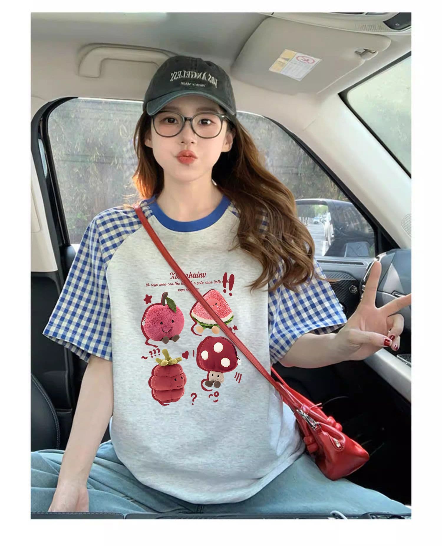 220 그램 순면 이후 패키지 칼라 체크무늬 배색 삽입 어깨 반팔 티셔츠 여성 2026 여름 프린트 맨위 상세 이미지 7