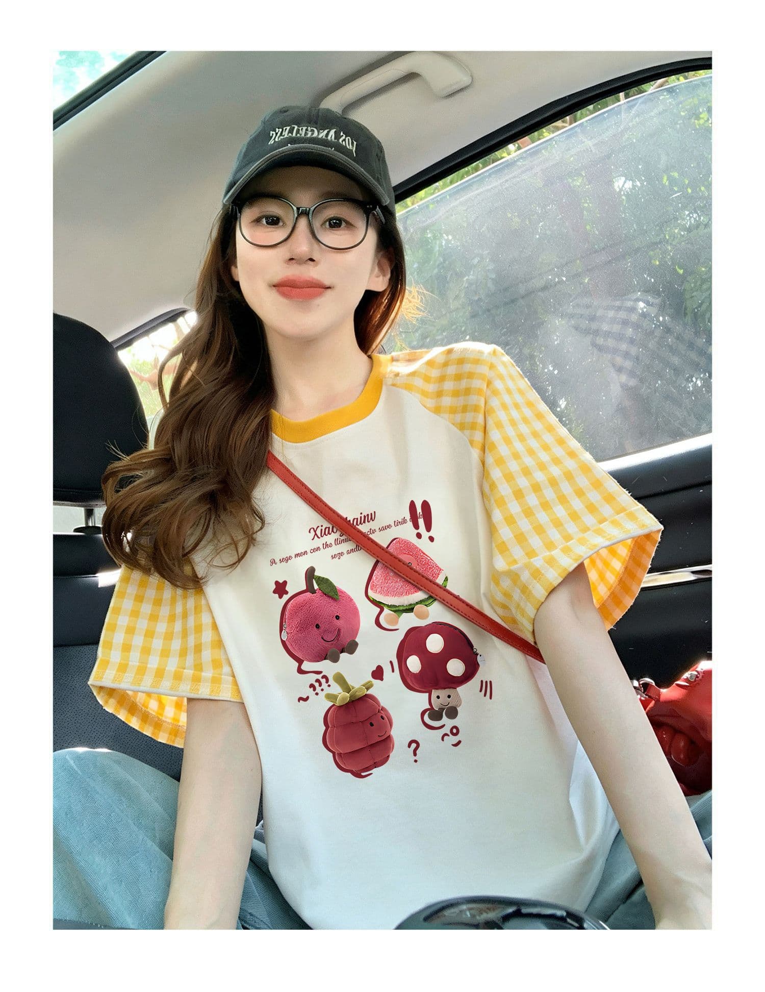 220 그램 순면 이후 패키지 칼라 체크무늬 배색 삽입 어깨 반팔 티셔츠 여성 2026 여름 프린트 맨위 상세 이미지 8