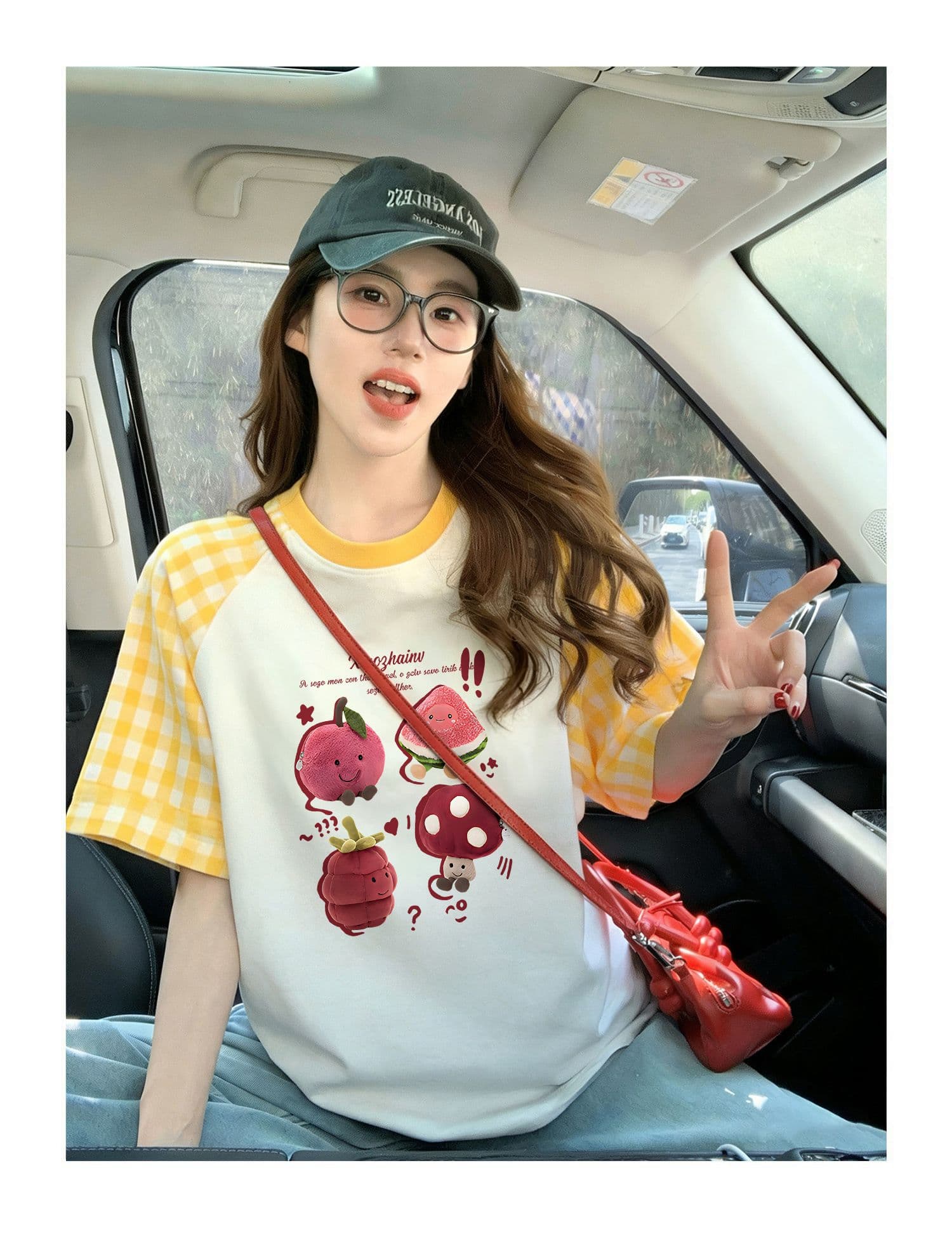 220 그램 순면 이후 패키지 칼라 체크무늬 배색 삽입 어깨 반팔 티셔츠 여성 2026 여름 프린트 맨위 상세 이미지 9