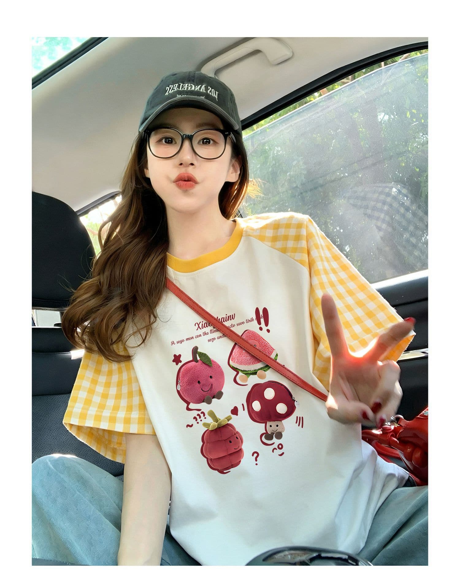 220 그램 순면 이후 패키지 칼라 체크무늬 배색 삽입 어깨 반팔 티셔츠 여성 2026 여름 프린트 맨위 상세 이미지 11