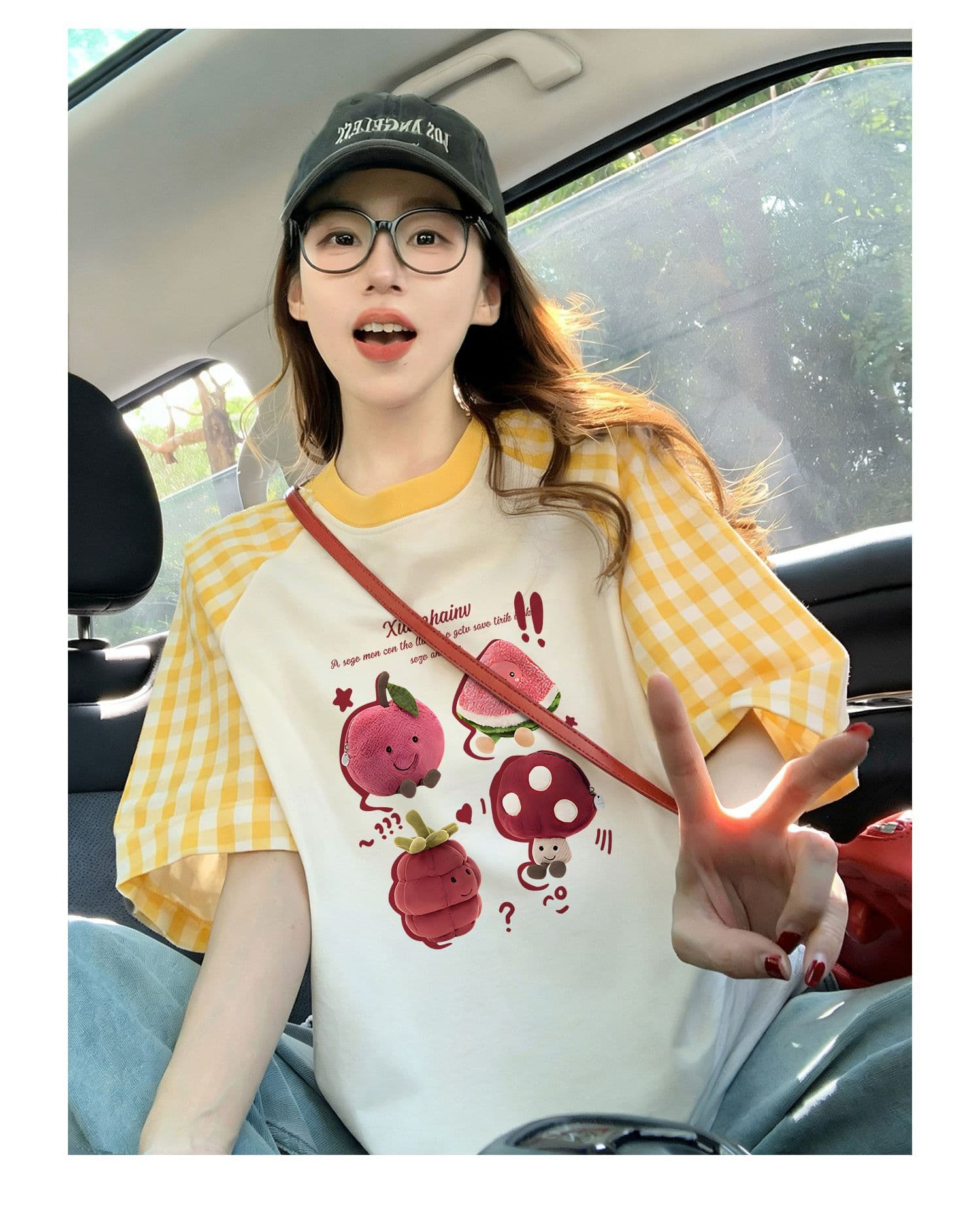 220 그램 순면 이후 패키지 칼라 체크무늬 배색 삽입 어깨 반팔 티셔츠 여성 2026 여름 프린트 맨위 상세 이미지 12