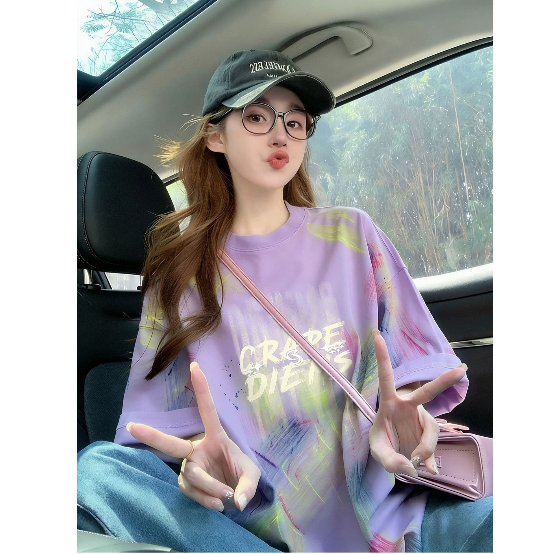 순면 이후 패키지 칼라 홀치기 염색 중간 길이 티셔츠 여성 유럽 상품 외국 가스 프린트 대 에디션 루즈핏 맨위