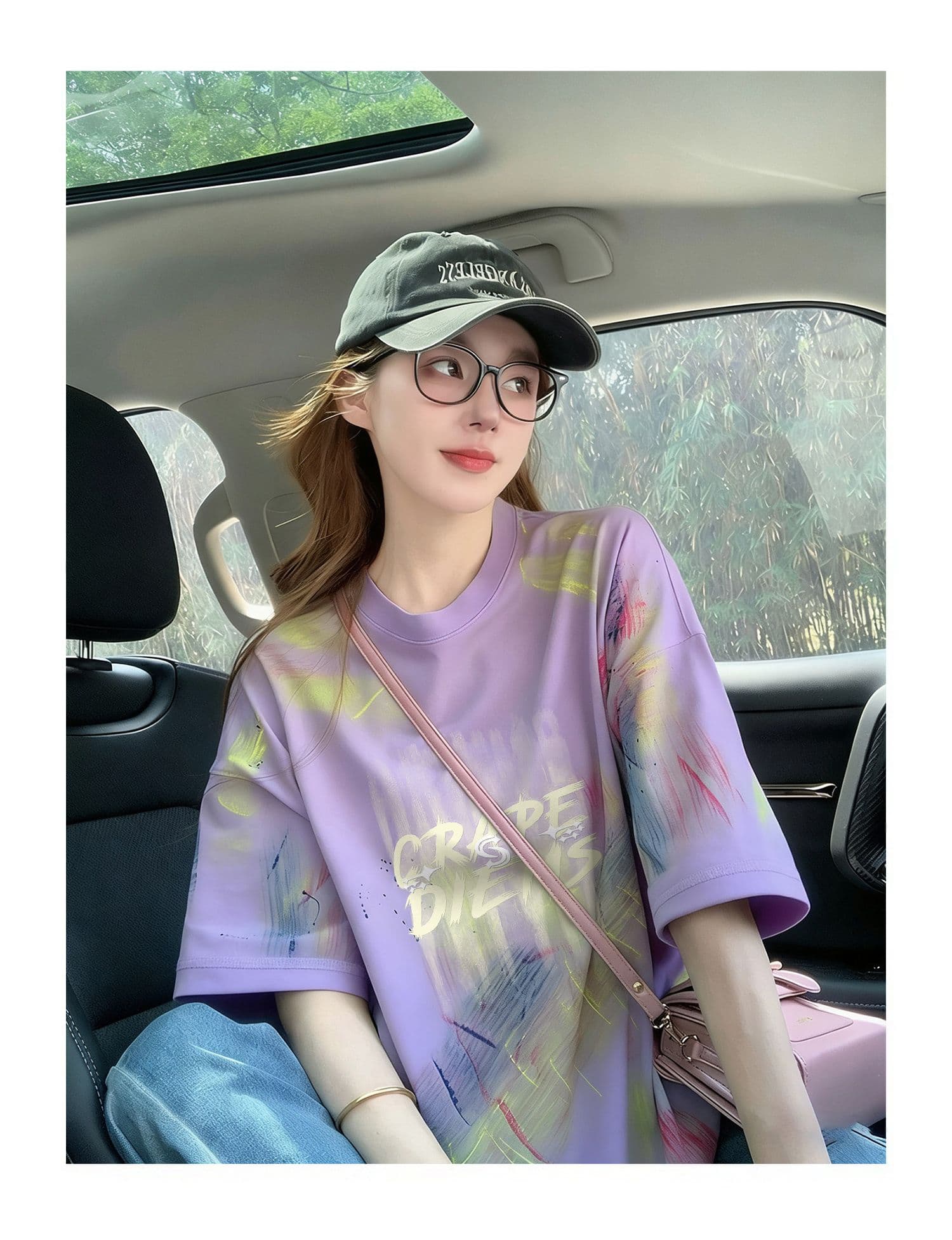 순면 이후 패키지 칼라 홀치기 염색 중간 길이 티셔츠 여성 유럽 상품 외국 가스 프린트 대 에디션 루즈핏 맨위 상세 이미지 3