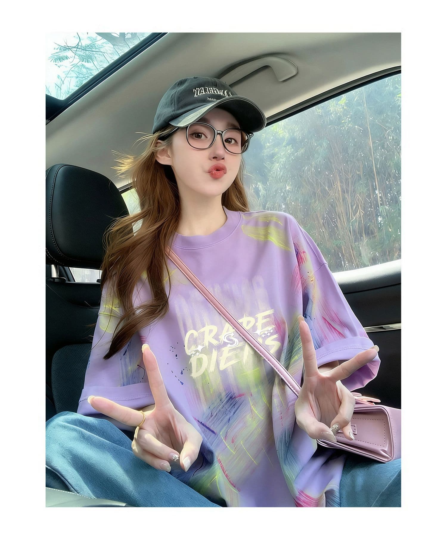 순면 이후 패키지 칼라 홀치기 염색 중간 길이 티셔츠 여성 유럽 상품 외국 가스 프린트 대 에디션 루즈핏 맨위 상세 이미지 4