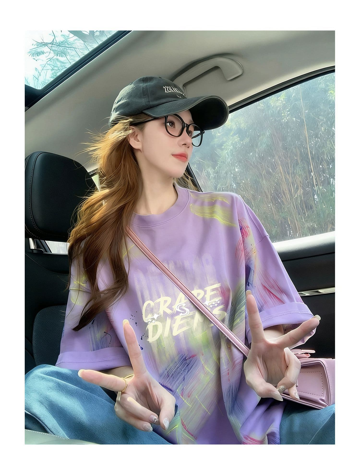 순면 이후 패키지 칼라 홀치기 염색 중간 길이 티셔츠 여성 유럽 상품 외국 가스 프린트 대 에디션 루즈핏 맨위 상세 이미지 5