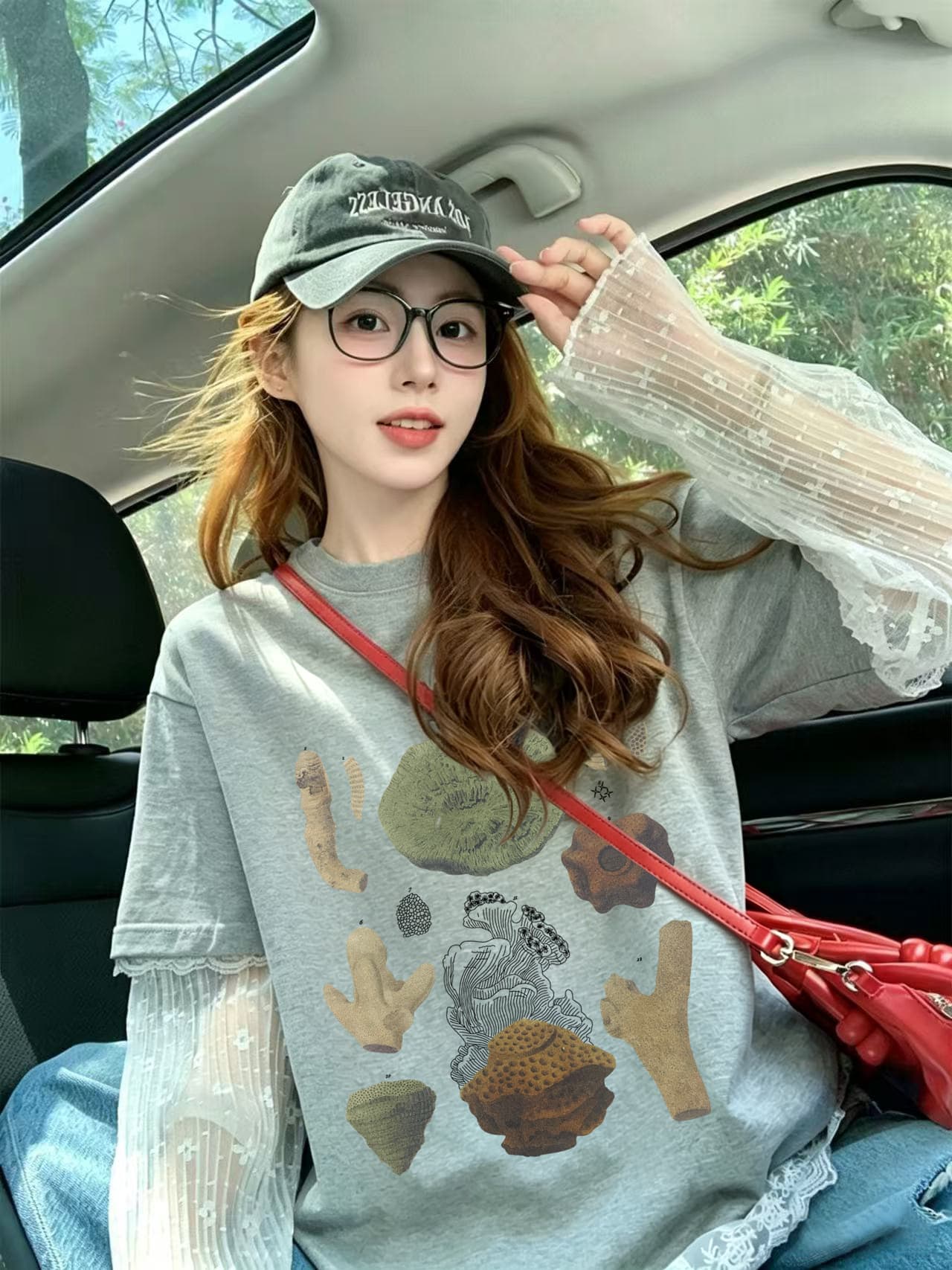 40 더블 실 순면 210 그램 특별 빅 사이즈 300 근 망사 패치워크 페이크 레이어드 반팔 티셔츠 이미지 3