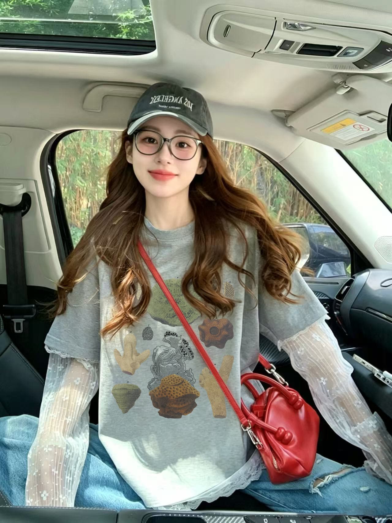 40 더블 실 순면 210 그램 특별 빅 사이즈 300 근 망사 패치워크 페이크 레이어드 반팔 티셔츠 상세 이미지 2