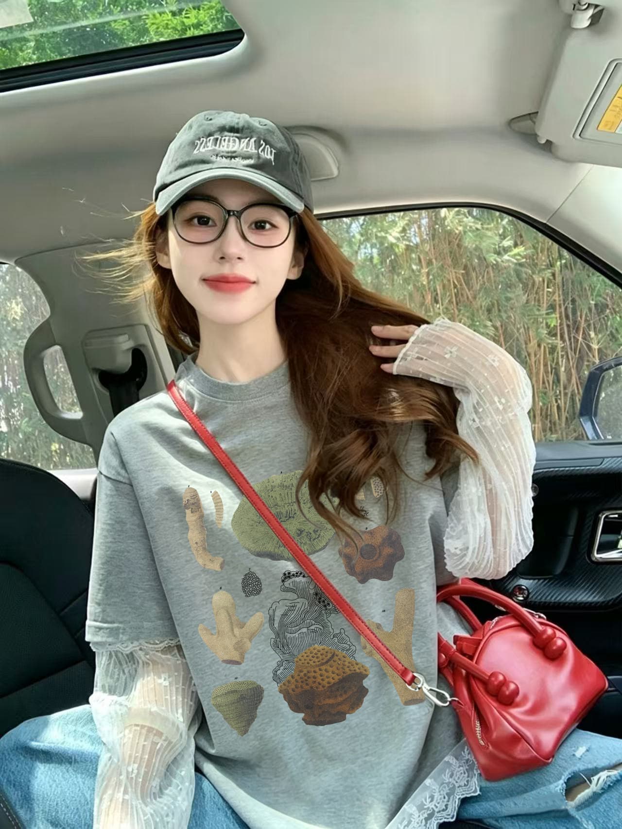 40 더블 실 순면 210 그램 특별 빅 사이즈 300 근 망사 패치워크 페이크 레이어드 반팔 티셔츠 상세 이미지 3