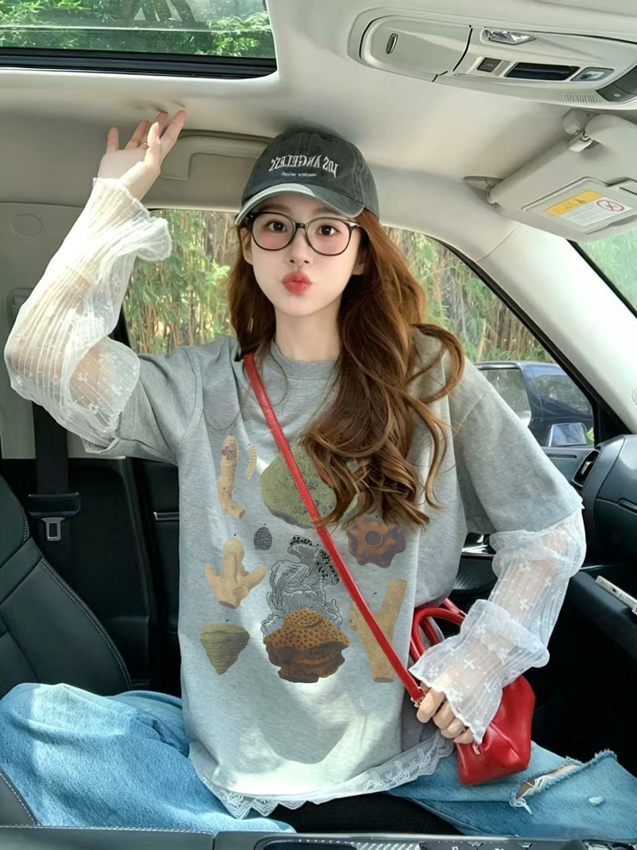 40 더블 실 순면 210 그램 특별 빅 사이즈 300 근 망사 패치워크 페이크 레이어드 반팔 티셔츠 상세 이미지 5