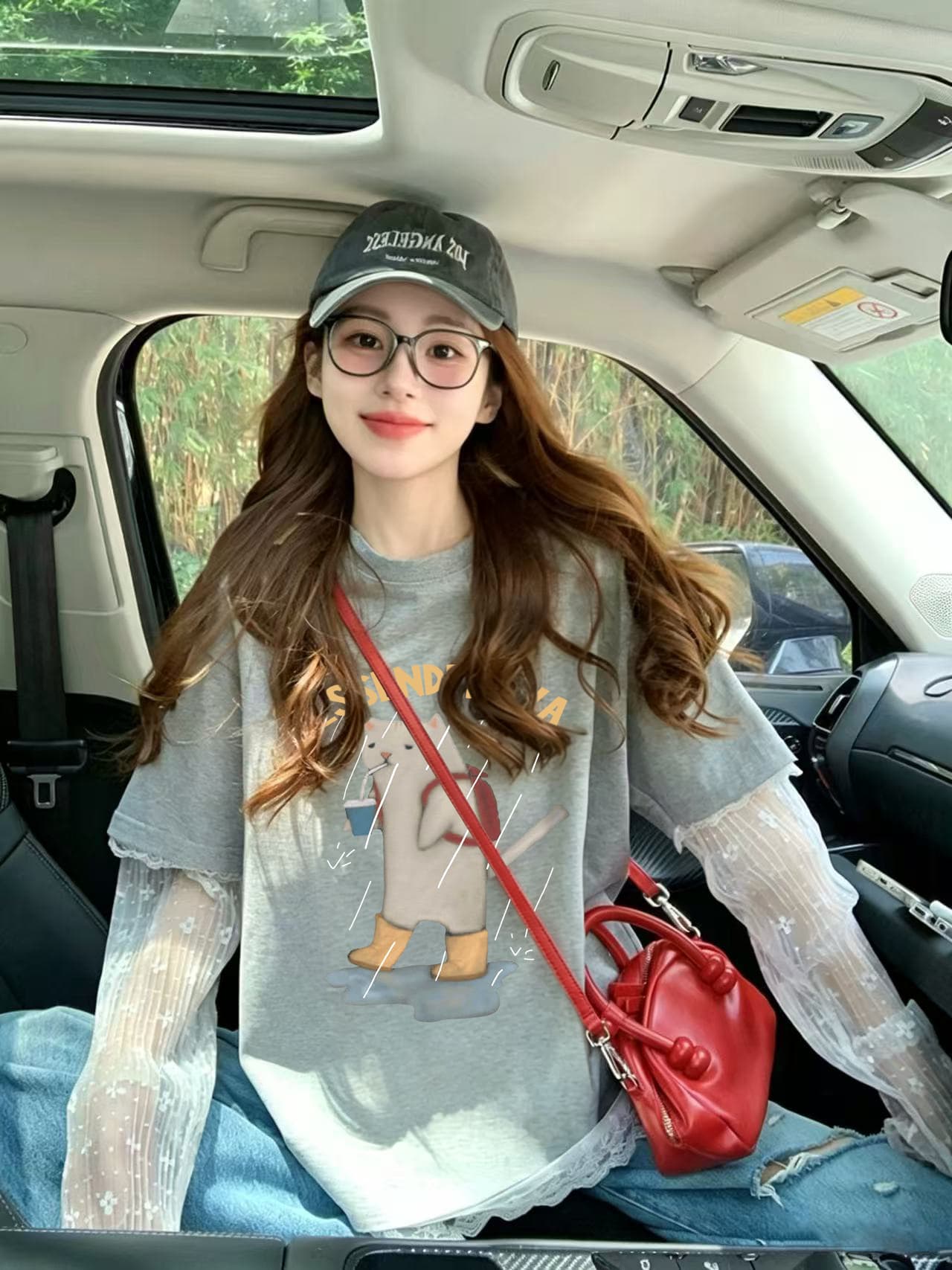 40 더블 실 순면 210 그램 특별 빅 사이즈 300 근 망사 패치워크 페이크 레이어드 반팔 티셔츠 상세 이미지 2