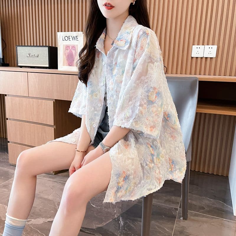 실사 100 폴리 에스터 반팔 여성 셔츠 빅 사이즈 지방 mm 재킷 상세 이미지 17