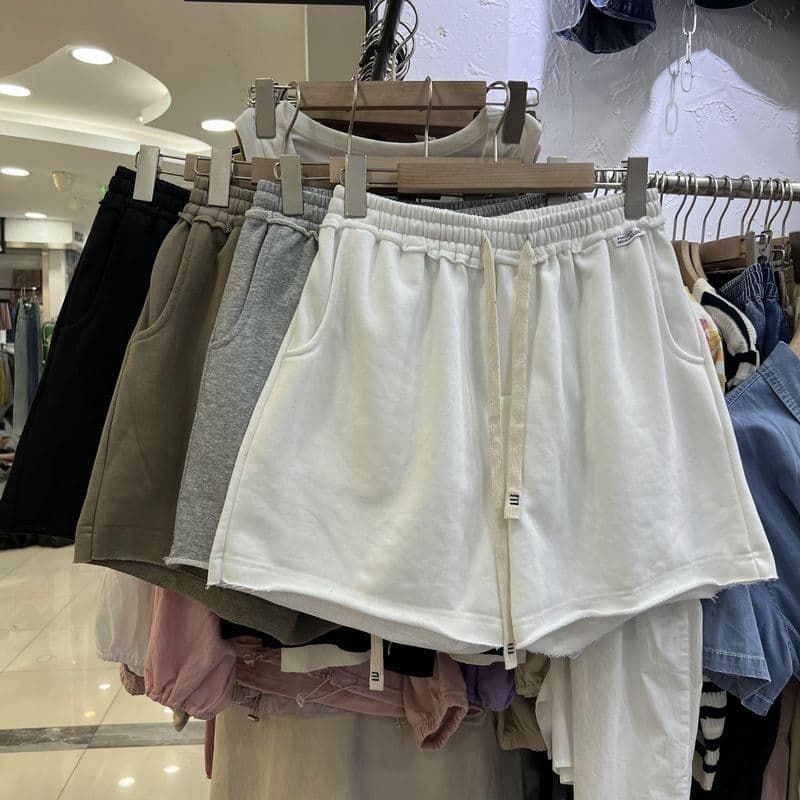 원본 순면 원단 빅 사이즈 캐주얼 허리밴드 펌프 로프 루즈핏 넓은 다리 학생 반바지 여성 여름 새로운 상세 이미지 2