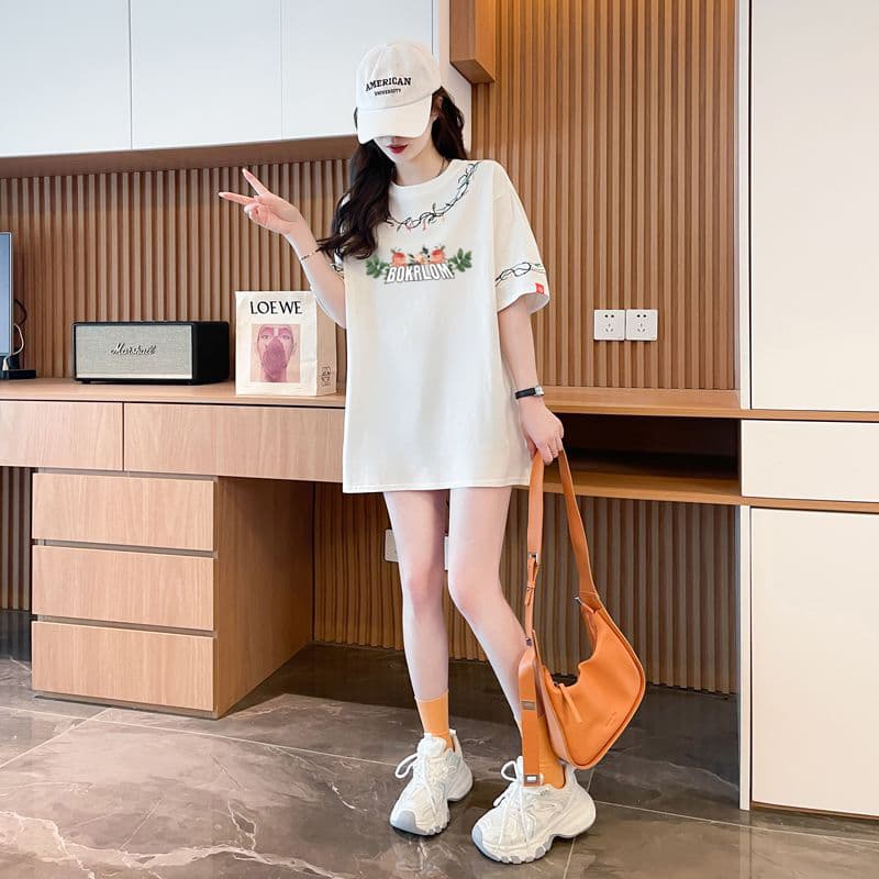 실사 230 크 조수 브랜드 면 특별 빅 사이즈 300 근 커플 무거운 작업 자수 전후 자수 프린트 상세 이미지 4