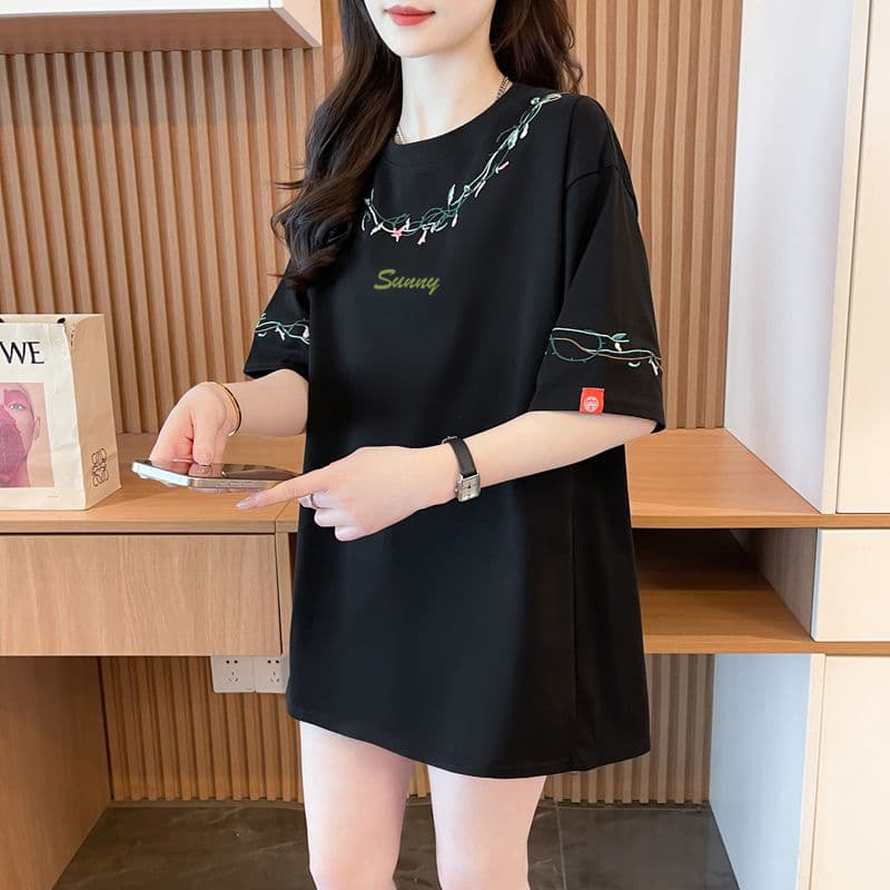 실사 230 크 조수 브랜드 면 특별 빅 사이즈 300 근 커플 무거운 작업 자수 전후 자수 프린트 상세 이미지 10