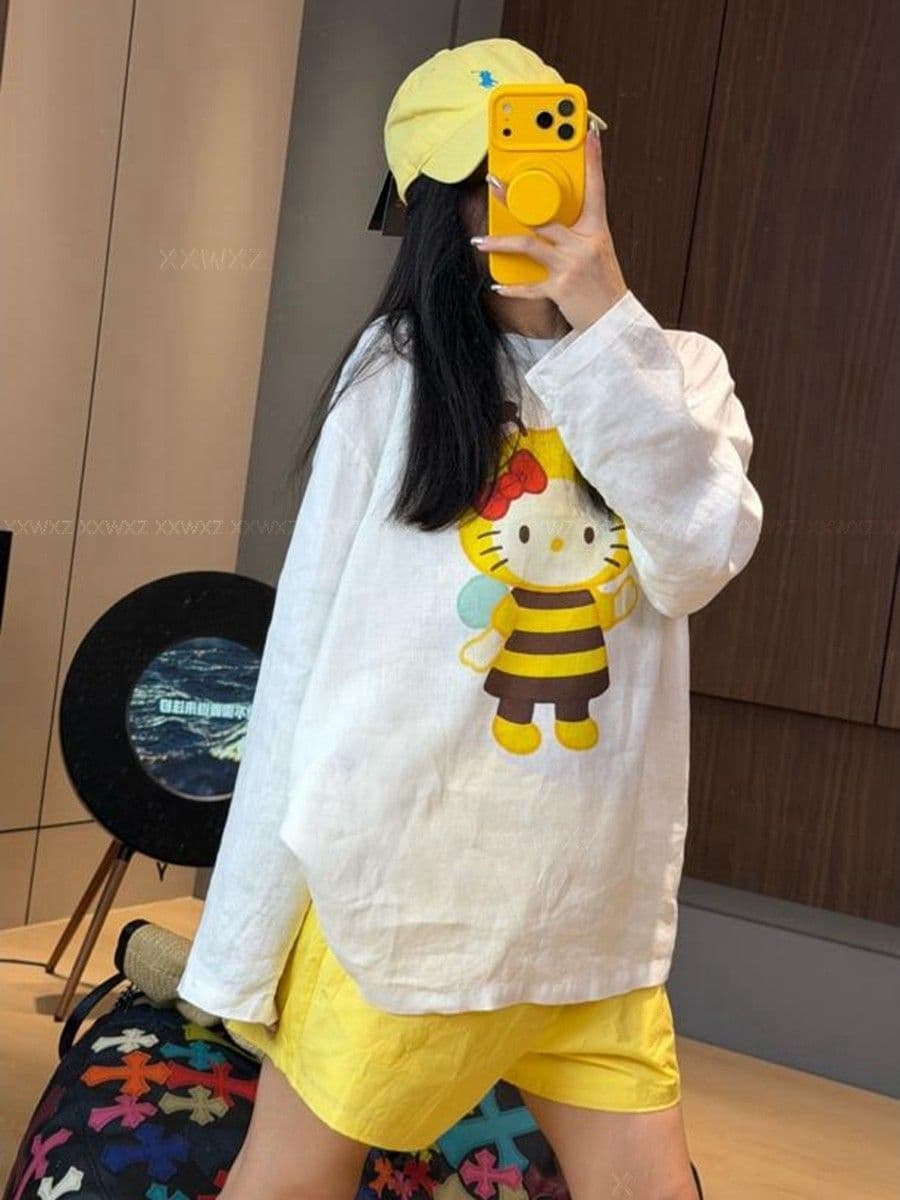 프린트 광저우 원본 원단 아마 자외선 차단 긴팔 티셔츠 여성 상세 이미지 2