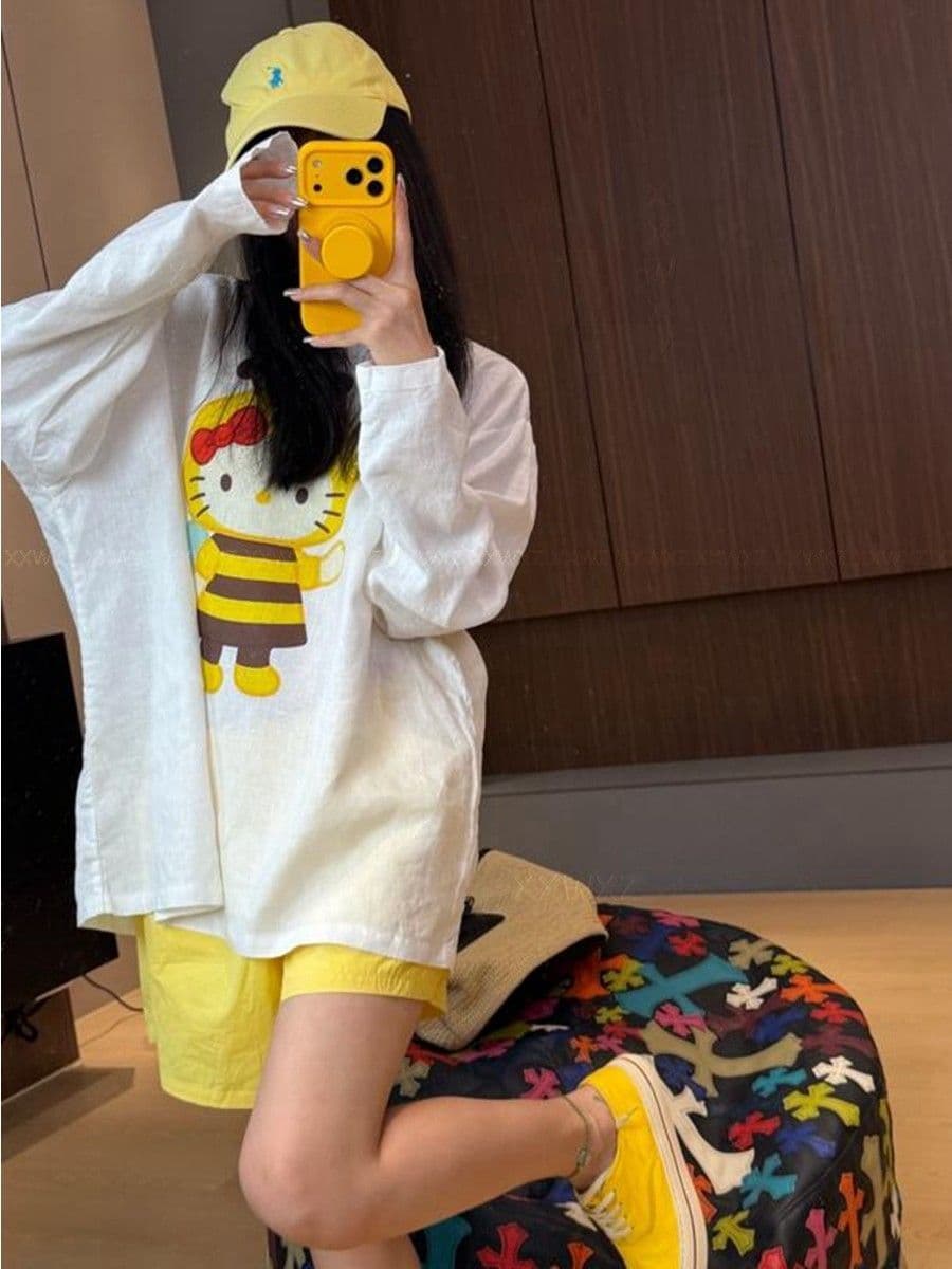 프린트 광저우 원본 원단 아마 자외선 차단 긴팔 티셔츠 여성 상세 이미지 3